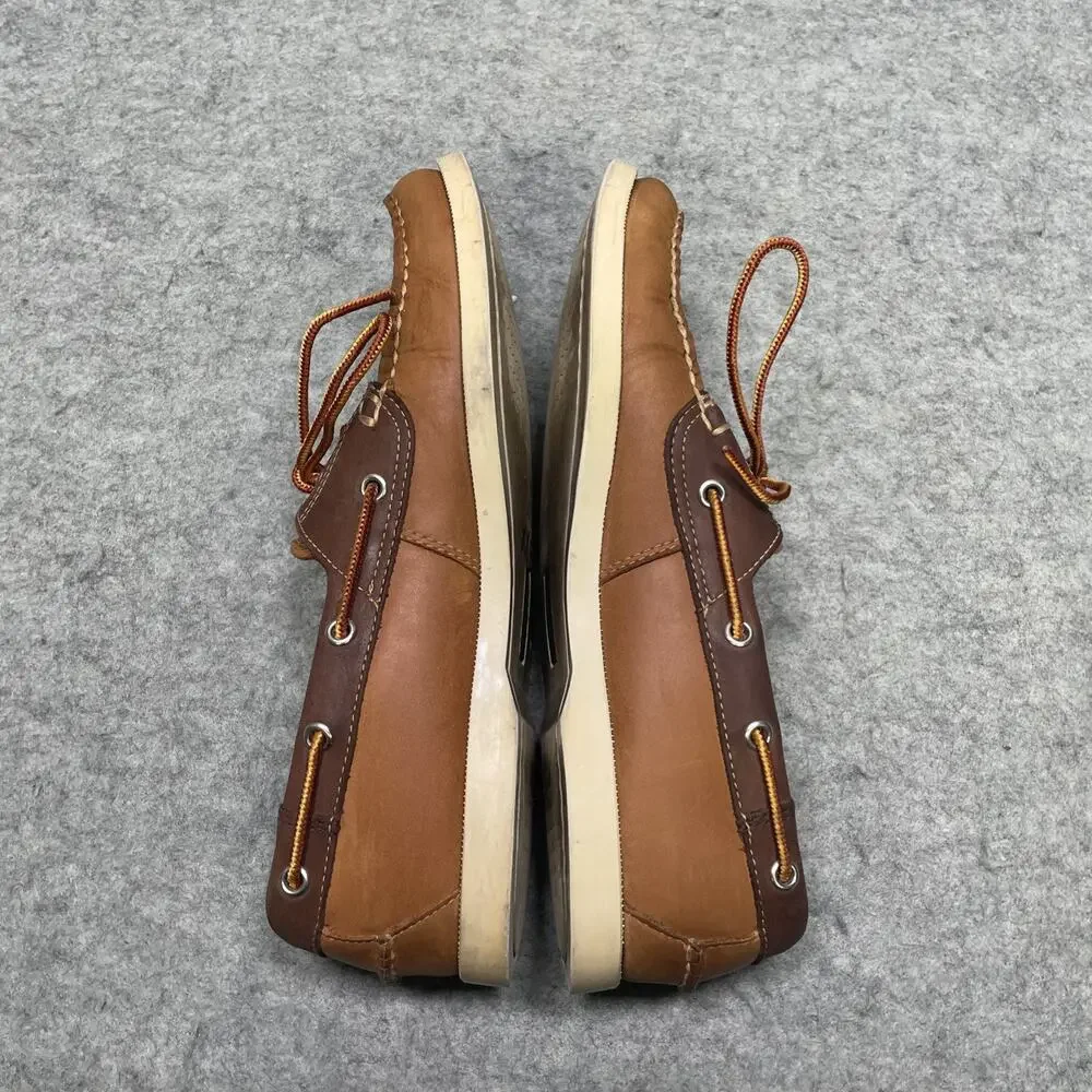 LL Bean Mens 8 D Brown Leather Boat Shoes Moc Toe Lace Up Casual